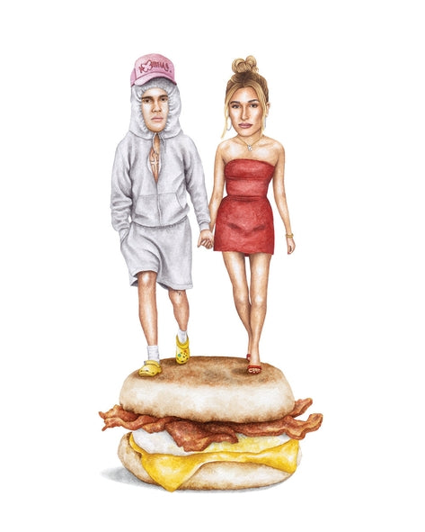 Justin and Hailey Bieber Sandwich Watercolor Print