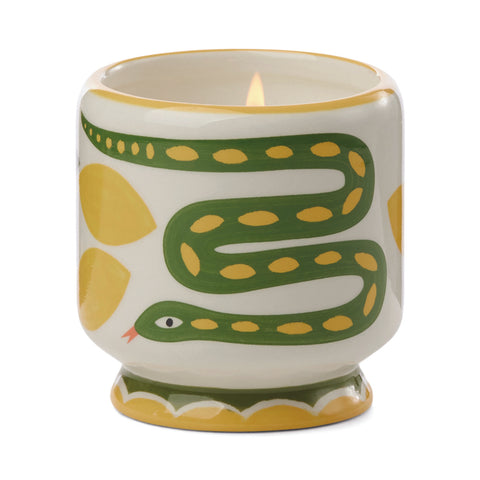 A Dopo 8 oz Hand-Painted "Snake" Ceramic Candle - Wild Lemongrass