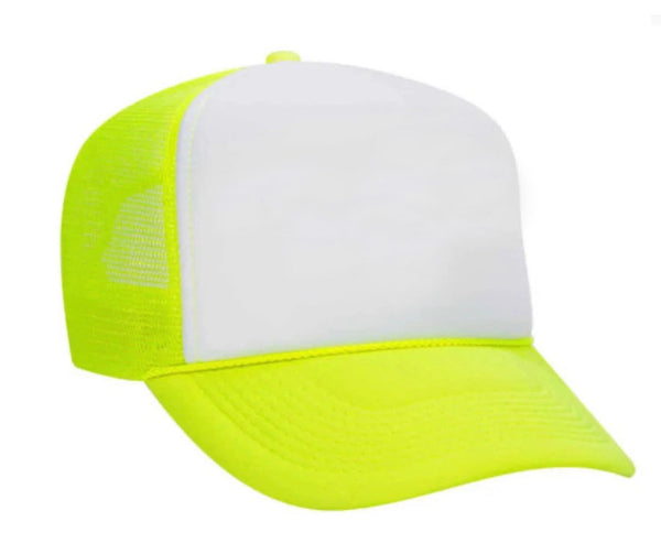 "I Party In This Hat" Inappropriate Trucker Hat in Neon Yellow
