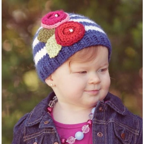 The Blueberry Hill Striped with Flowers Knit Hat
