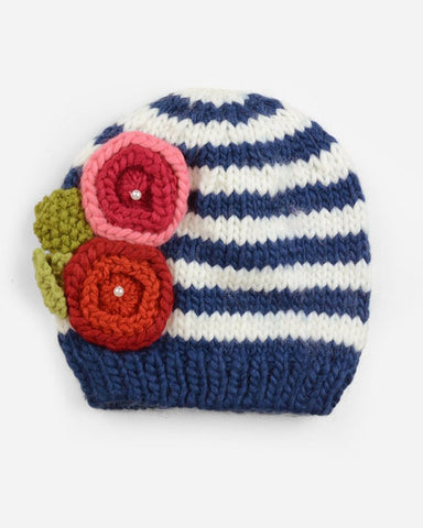 The Blueberry Hill Striped with Flowers Knit Hat