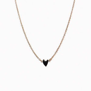 Dainty Enamel & Gold Black Heart Necklace