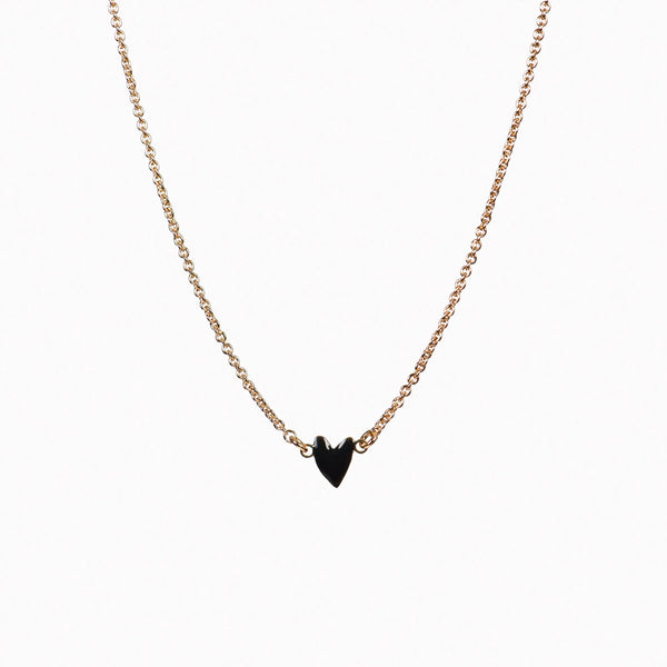 Dainty Enamel & Gold Black Heart Necklace