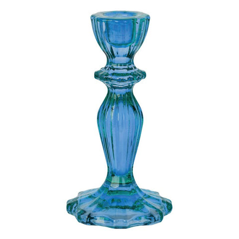 Tall Glass Taper Candlestick Holder- Blue