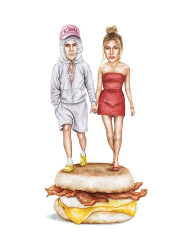 Justin and Hailey Bieber Sandwich Watercolor Print