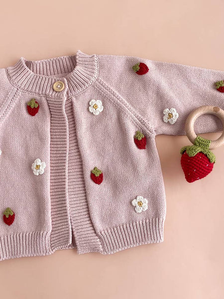 Handmade Cotton Strawberry Flower Cardigan Kid's Sweater