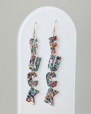 Statement F-U-C-K Dangle Earrings- Holographic Glitter