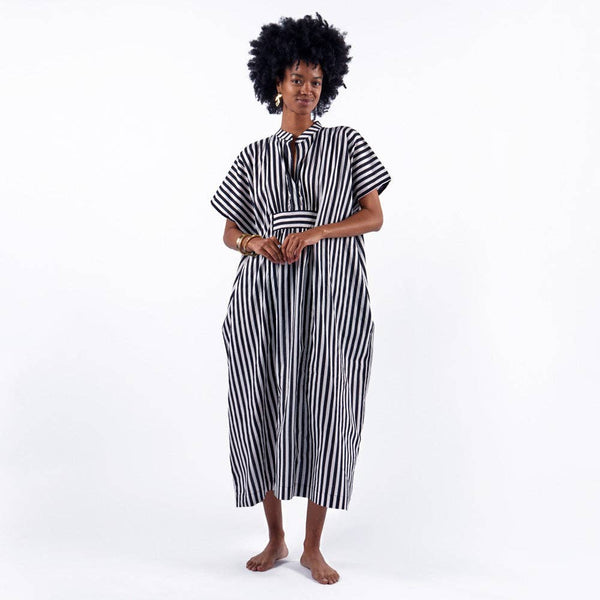 Margot Stripe Kaftan Black + White Dress