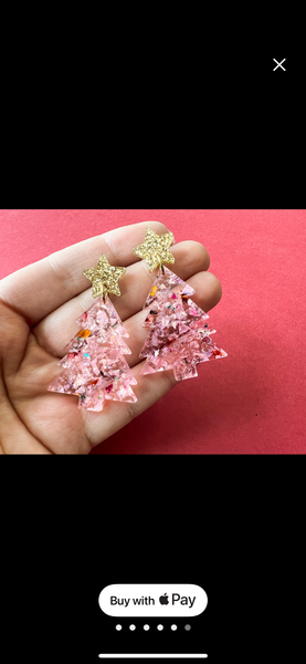 Pink Glitter Christmas Tree Dangle Earrings