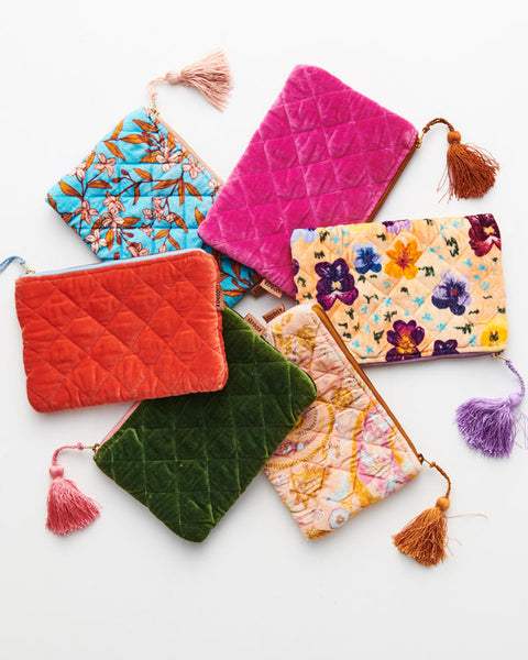 Quilted Velvet Cosmetic Pouch- Easy Breezy