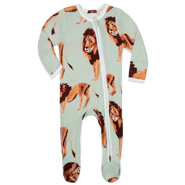 Milkbarn Bamboo Lion Zipper Footed Romper