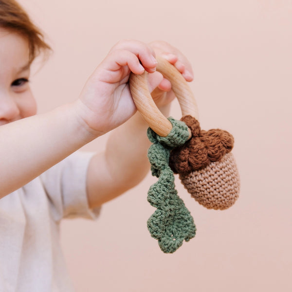 Cotton Rattle Teether - Acorn