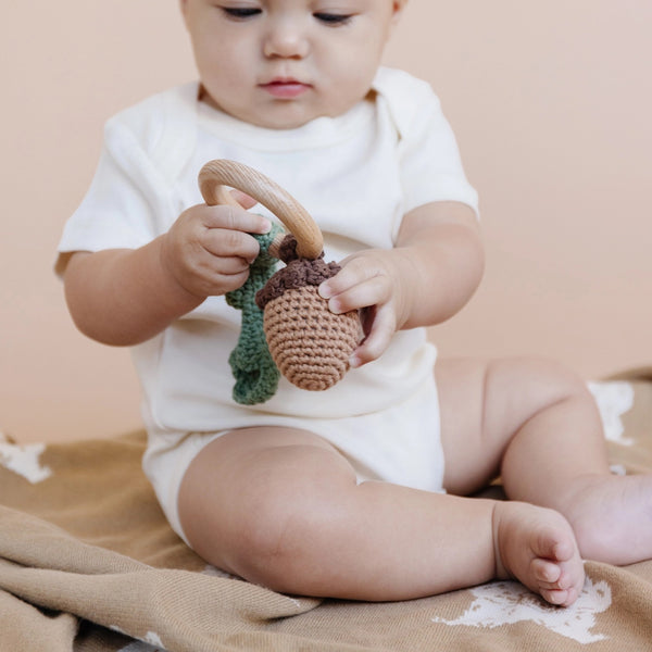 Cotton Rattle Teether - Acorn