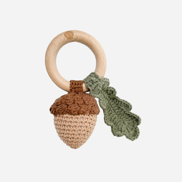 Cotton Rattle Teether - Acorn