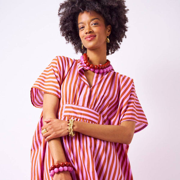 Margot Stripe Kaftan Rust + Lilac Dress