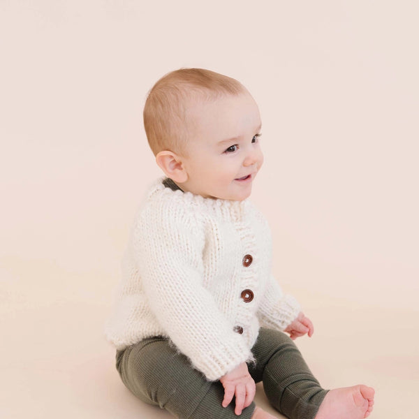 Classic Cardigan Hand Knit Kid's Sweater - Cream