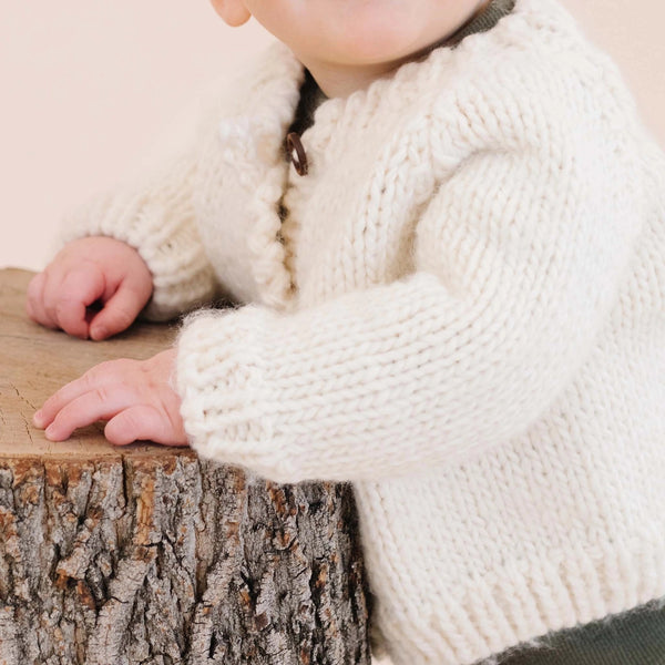 Classic Cardigan Hand Knit Kid's Sweater - Cream