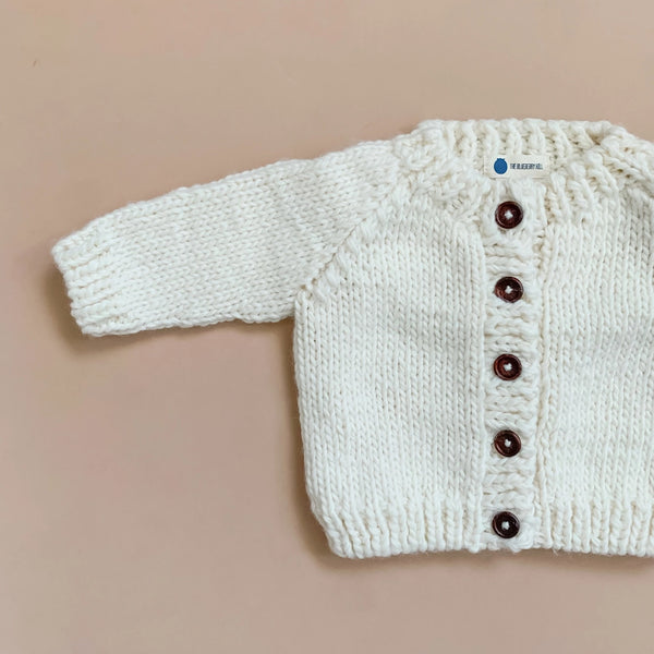 Classic Cardigan Hand Knit Kid's Sweater - Cream