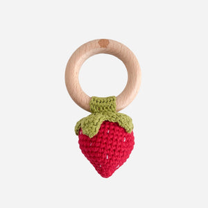 Cotton Rattle Teether - Strawberry