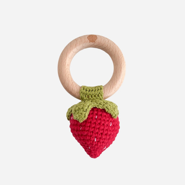 Cotton Rattle Teether - Strawberry