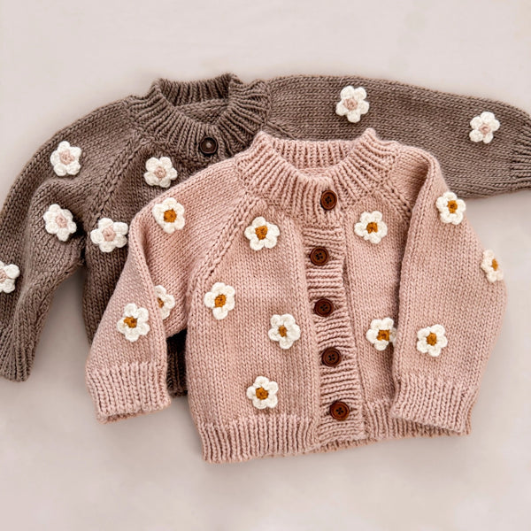 Tan Flower Cardigan Kid's Sweater