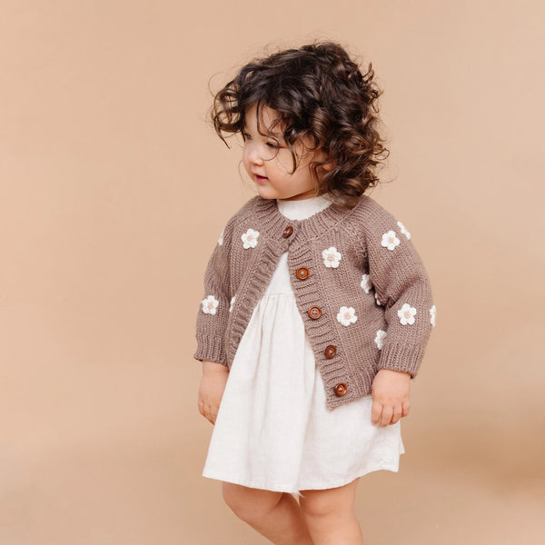 Tan Flower Cardigan Kid's Sweater