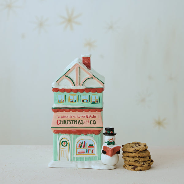 Hand-Painted Christmas Bookstore Cookie Jar