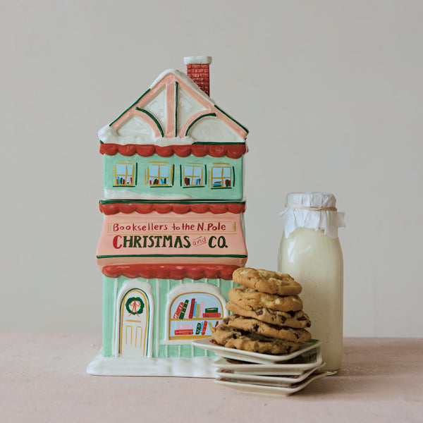 Hand-Painted Christmas Bookstore Cookie Jar