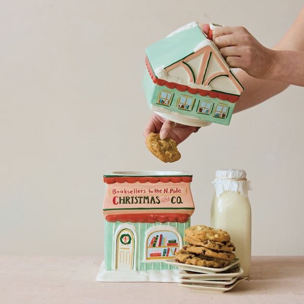 Hand-Painted Christmas Bookstore Cookie Jar