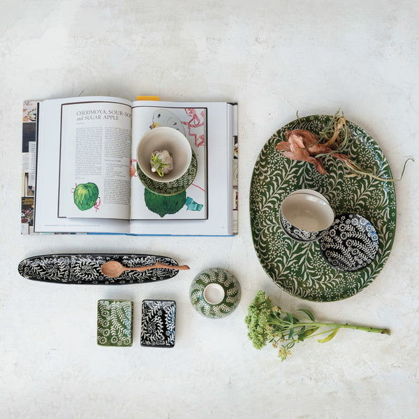Green Botanical Stoneware Platter