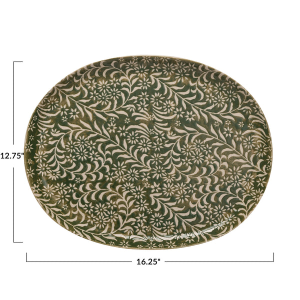 Green Botanical Stoneware Platter