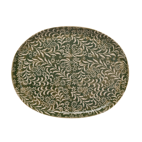 Green Botanical Stoneware Platter