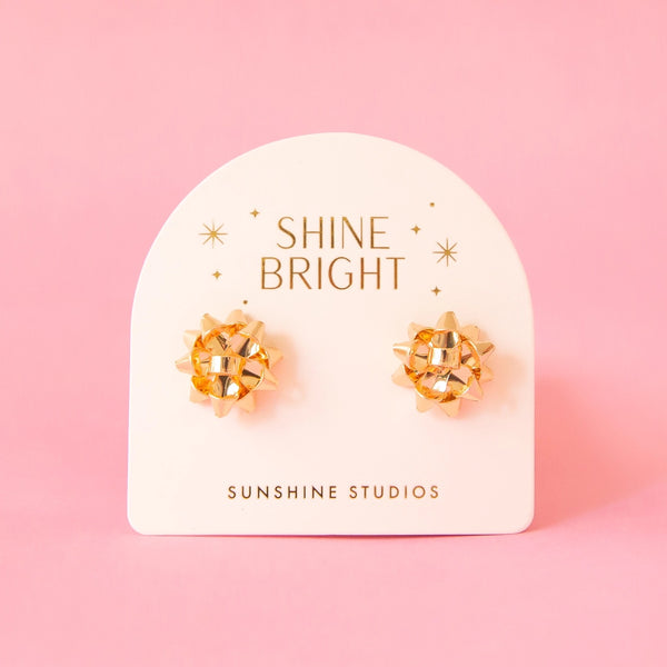 Holiday Bow Gold Stud Earrings