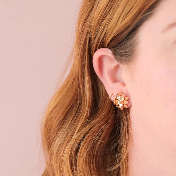 Holiday Bow Gold Stud Earrings