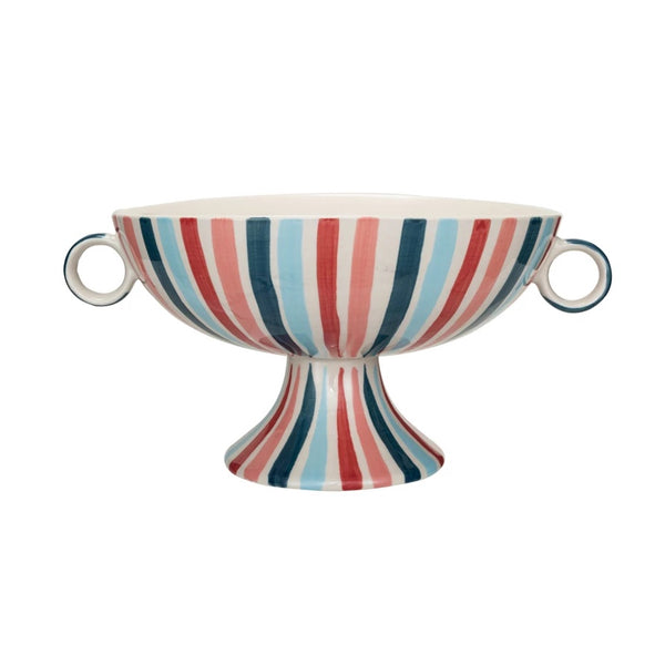 Hand-Painted Stoneware Footed Bowl w/ Stripes