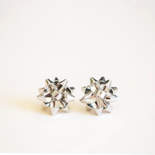 Holiday Bow Silver Stud Earrings