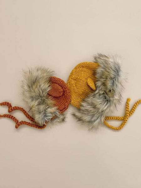 The Blueberry Hill Lion Bonnet with Faux Fur Knit Hat