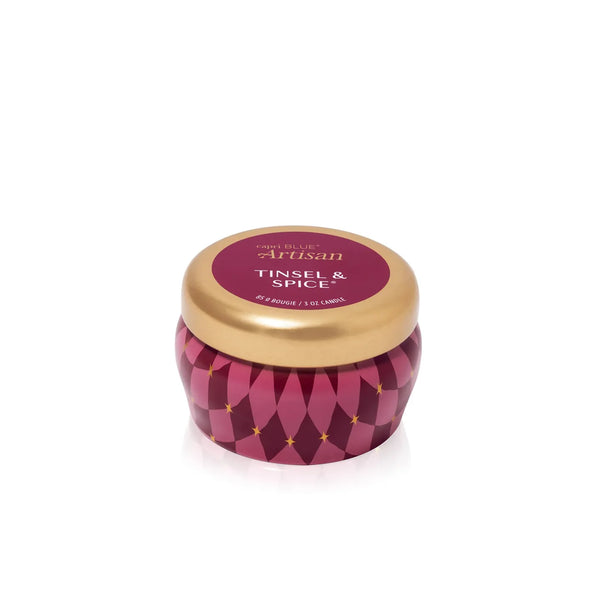 Winter Bazaar Mini Tin 3oz. Candle - Tinsel & Spice