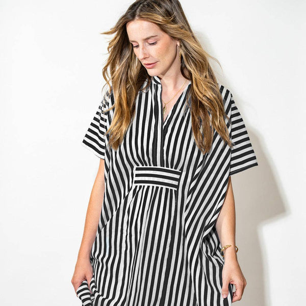 Margot Stripe Kaftan Black + White Dress