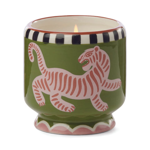 A Dopo 8 oz Hand-Painted "Tiger" Ceramic Candle - Black Cedar & Fig