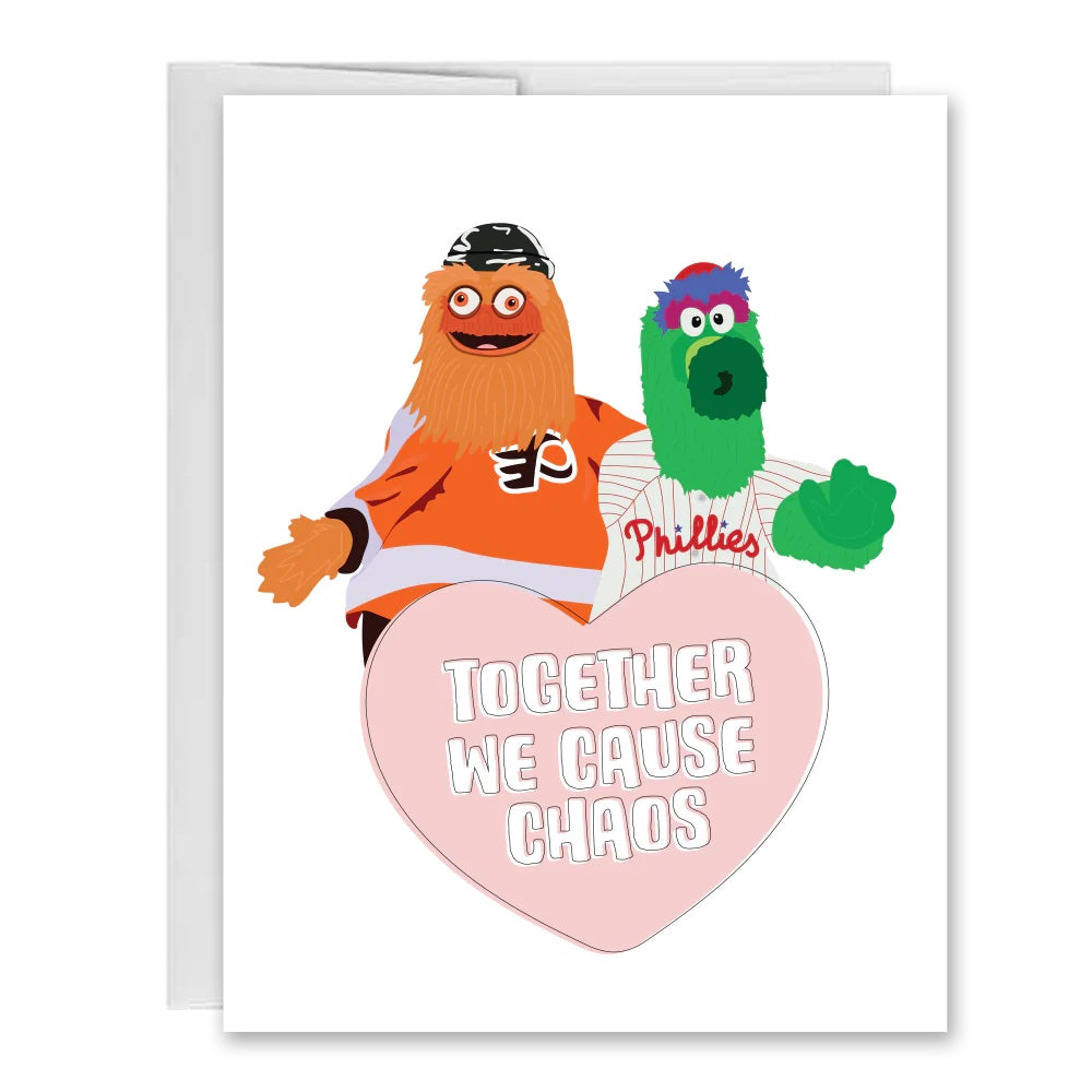 Together We Cause Chaos Philly Mascots Valentine's Day Greeting Card