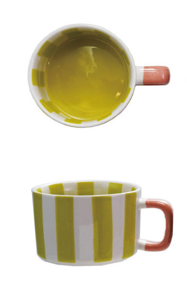 Hand-Painted Stoneware Striped Mug - 4 Colors