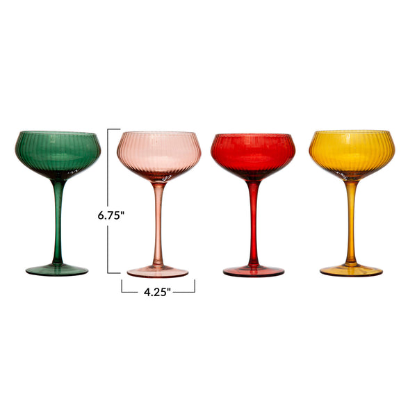 Colored Ribbed Champagne Coupe Glass