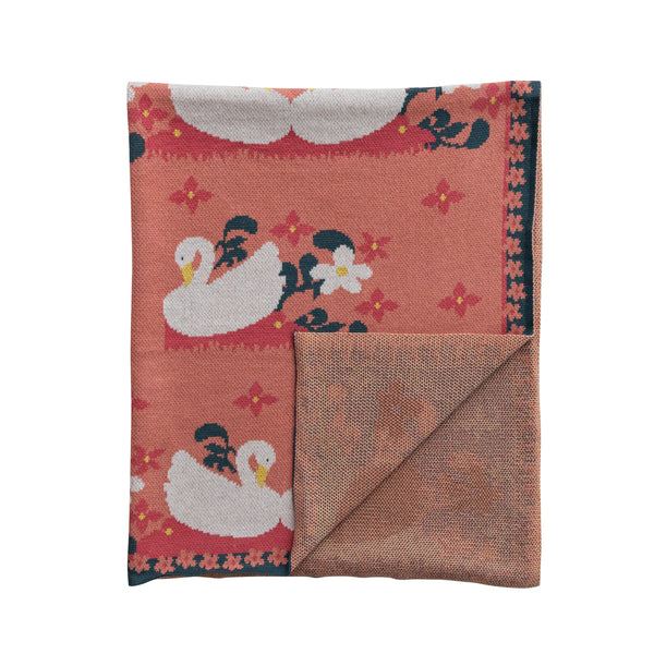 Cotton Knit Baby Blanket - Swans