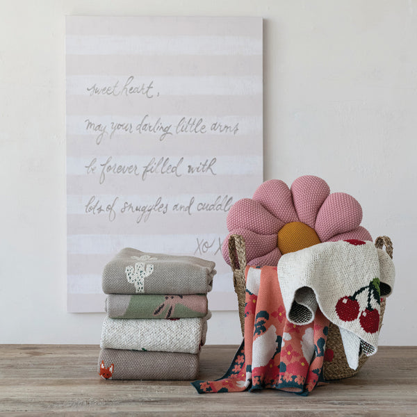 Cotton Knit Baby Blanket - Swans