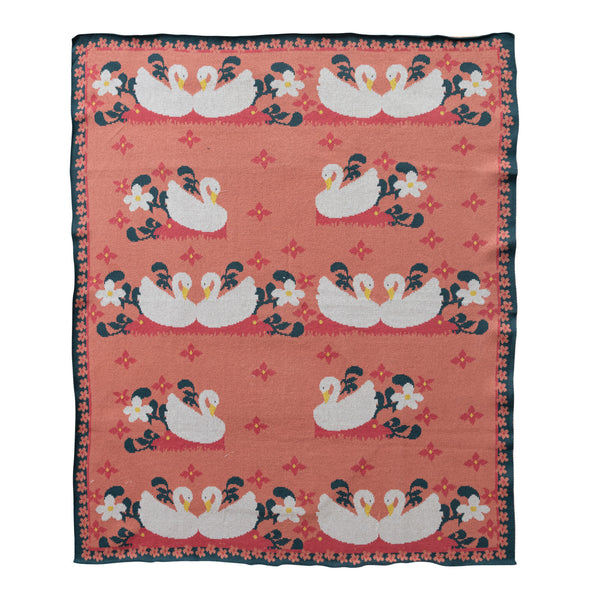Cotton Knit Baby Blanket - Swans