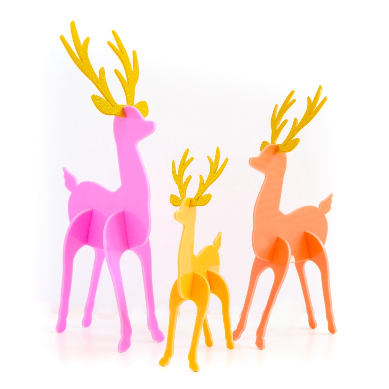 Coral and Pink Acrylic Reindeer Christmas Decor Set