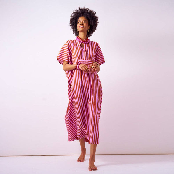 Margot Stripe Kaftan Rust + Lilac Dress