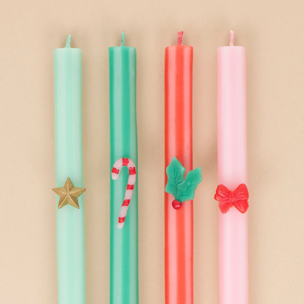 Festive Icon Striped Taper Candles