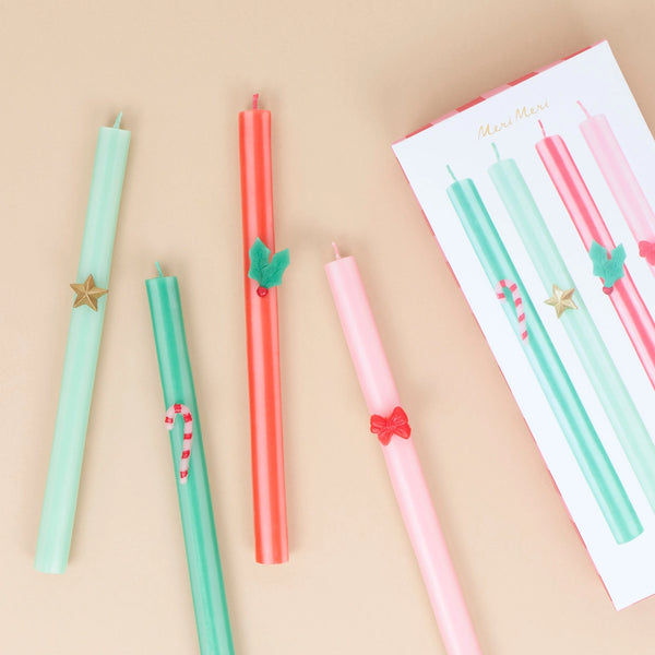 Festive Icon Striped Taper Candles